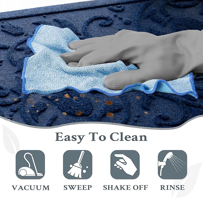 Boho Blue Floral Leaves Outdoor Indoor Entrance Doormats, Absorbent Durable - Image 8