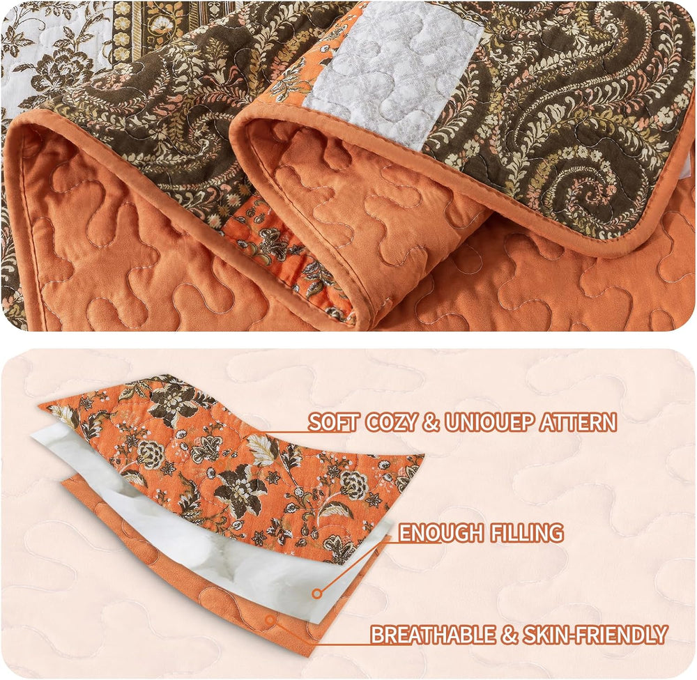 BEDIFANY 100% Cotton Cover Quilts Queen Size for Fall, Autumn Bedspread Set