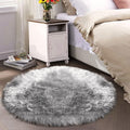 Latepis Grey Round Rugs 6ft Faux Fur Sheepskin Circle Rug by Latepis