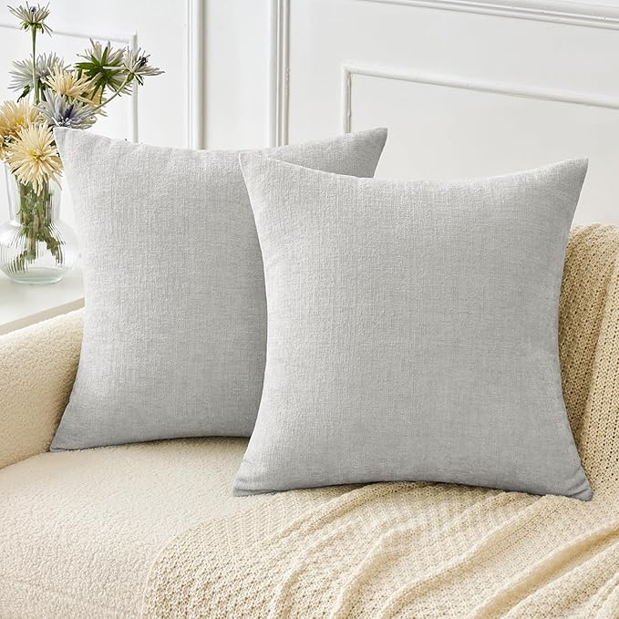 MIULEE Pack of 2 Light Gray Throw Pillow Covers 18x18 Inch Soft Chenille Pillow by MIULEE