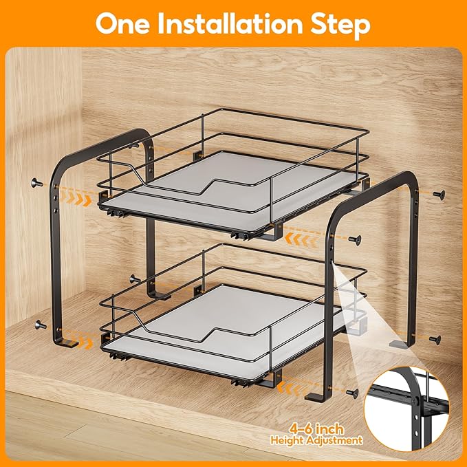 Spice Rack Organizer for Cabinet, 2 Tier Pull Out Spice Rack – Heavy Duty Metal - Image 7