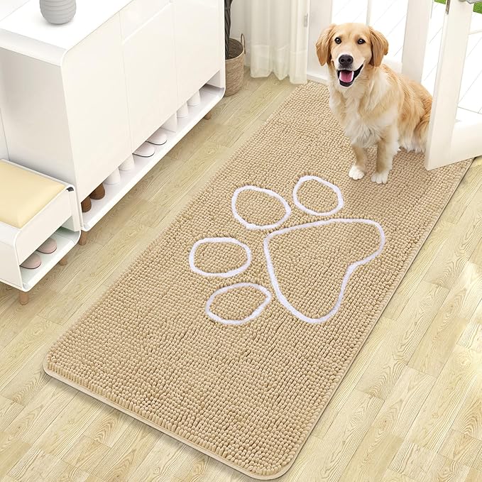OLANLY Dog Door Mat for Muddy Paws 47x24, Paw Print Design, Absorbs Moisture by OLANLY