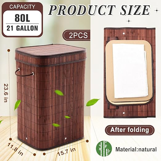 2 Pack 21 Gallon Bamboo Slim Trash Can - Image 2