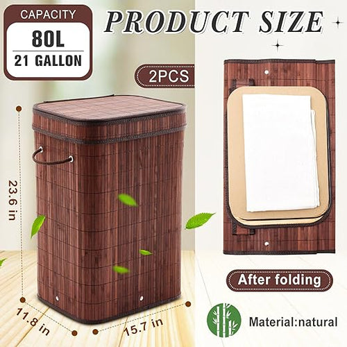 2 Pack 21 Gallon Bamboo Slim Trash Can - Image 2