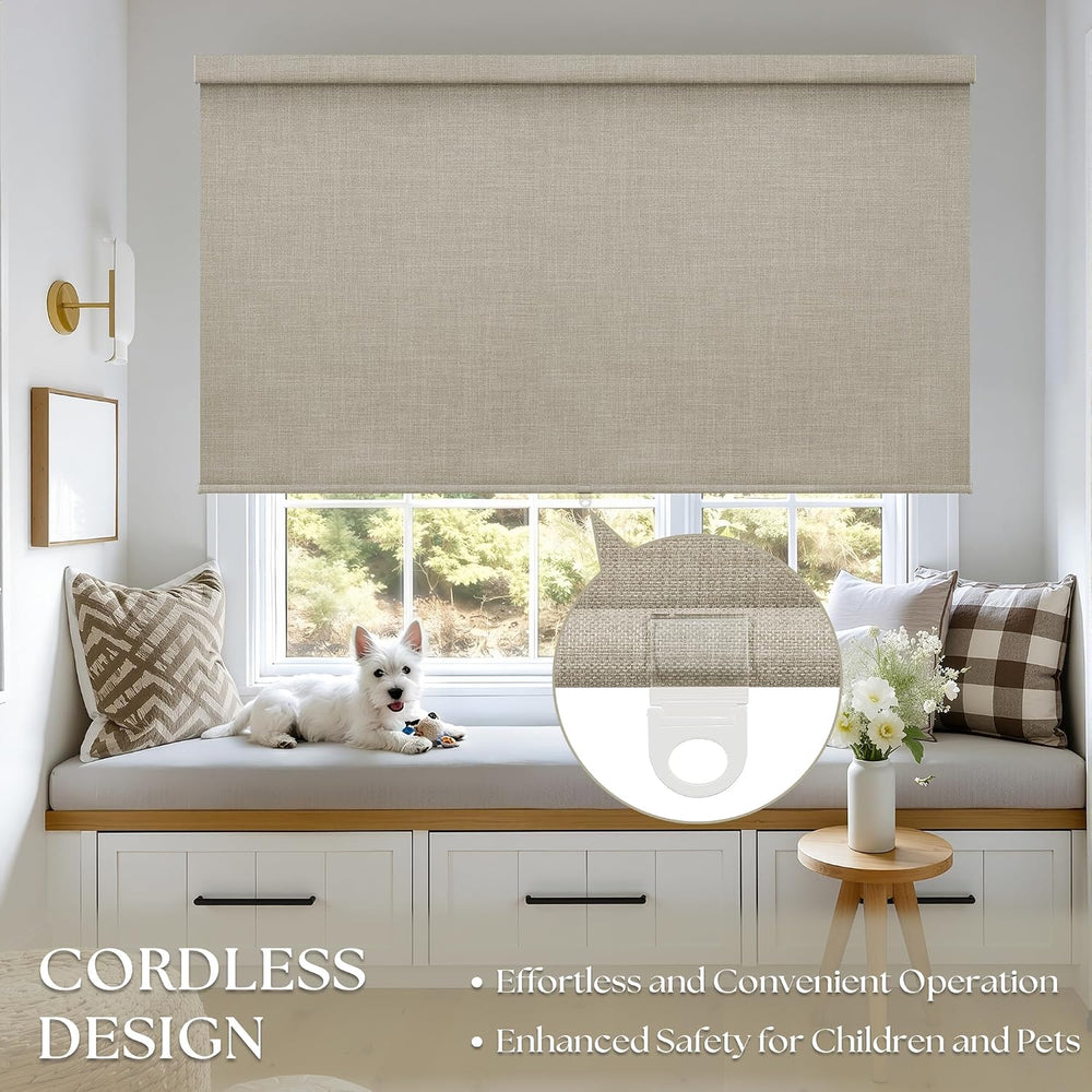 Blackout Roller Shades for Bedroom Window Cordless Free-Stop Blinds with Vala...