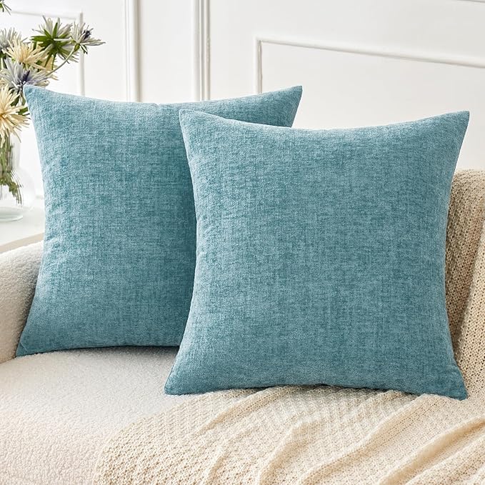 MIULEE Pack of 2 Smoke Blue Throw Pillow Covers 16x16 Inch Soft Chenille Pillow by MIULEE