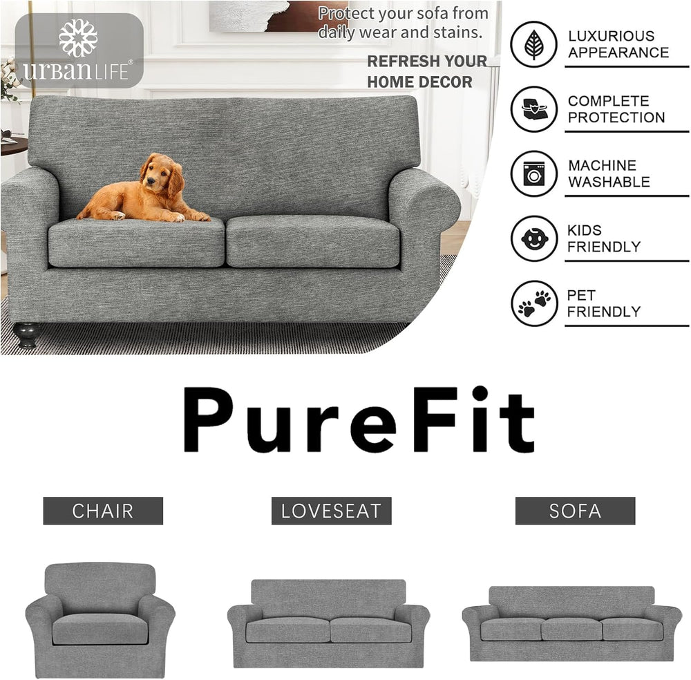 URBANLIFE 3-Piece Stretch Sofa Covers for 2 Cushion Couch, Light Gray