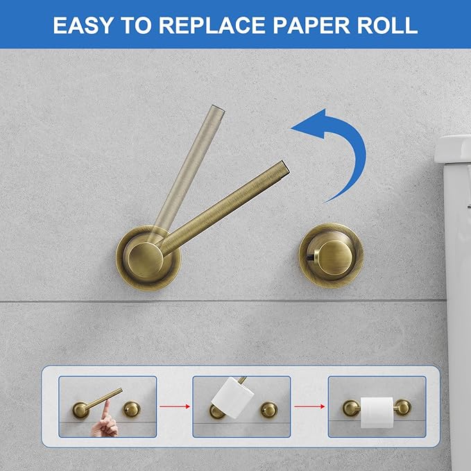 RUMOSE Toilet Paper Holder and Hand Towel Ring Antique Brass Wall Mount - Image 4