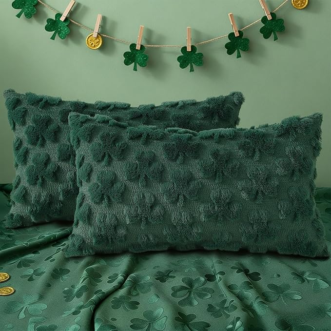 decorUhome St. Patrick’s Day Shamrock Green Pillow Covers 12x20 Inch Set of 2 - Image 6