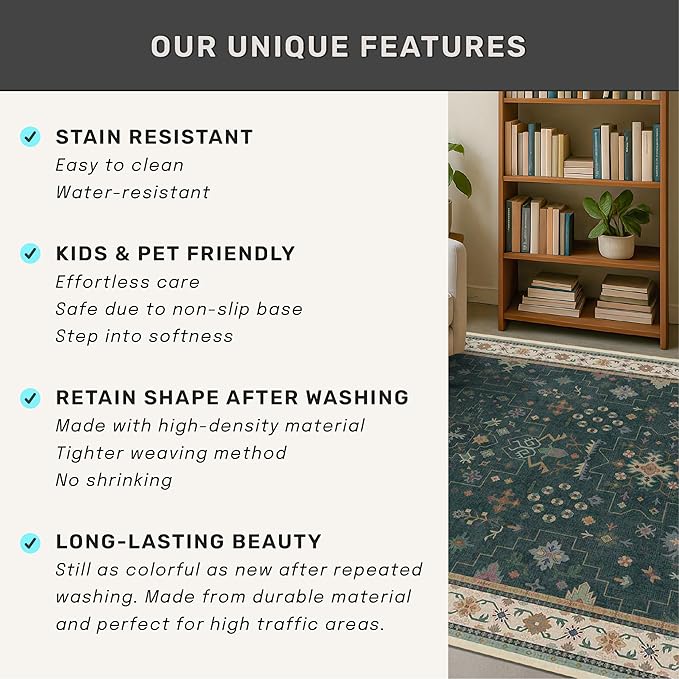 Dark Green Washable 2'6"x10' Long Runner Rugs - Image 7
