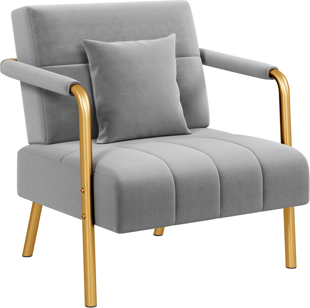 Yaheetech 30" Velvet Sofa Chair Accent Sofa with Gold Metal Leg, Light Gray