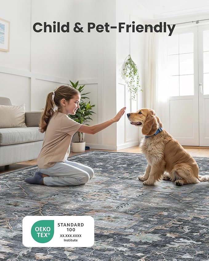 AMADA HOMEFURNISHING 8x10 Washable Area Rug, Low-Profile Large Area Rug - Image 3
