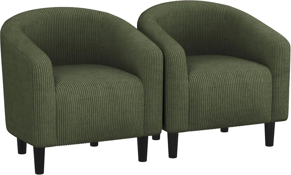 Yaheetech Compact Corduroy Accent Chairs Set of 2 for Bedroom, Dark Green