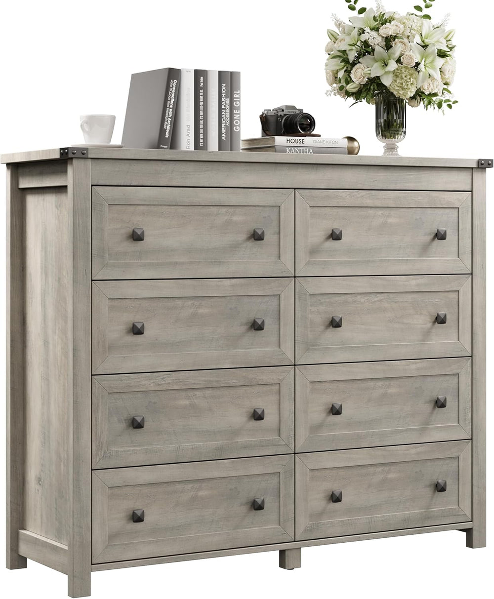 Grey Dresser for Bedroom with 8 Drawers, Wood Dressers Chest of Drawers with ...