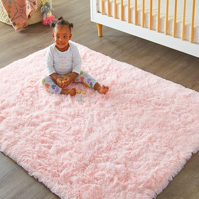 Ophanie Pink Area Rugs for Bedroom Girls, 5x8 Kids Fluffy Fuzzy Furry Shag - Image 5