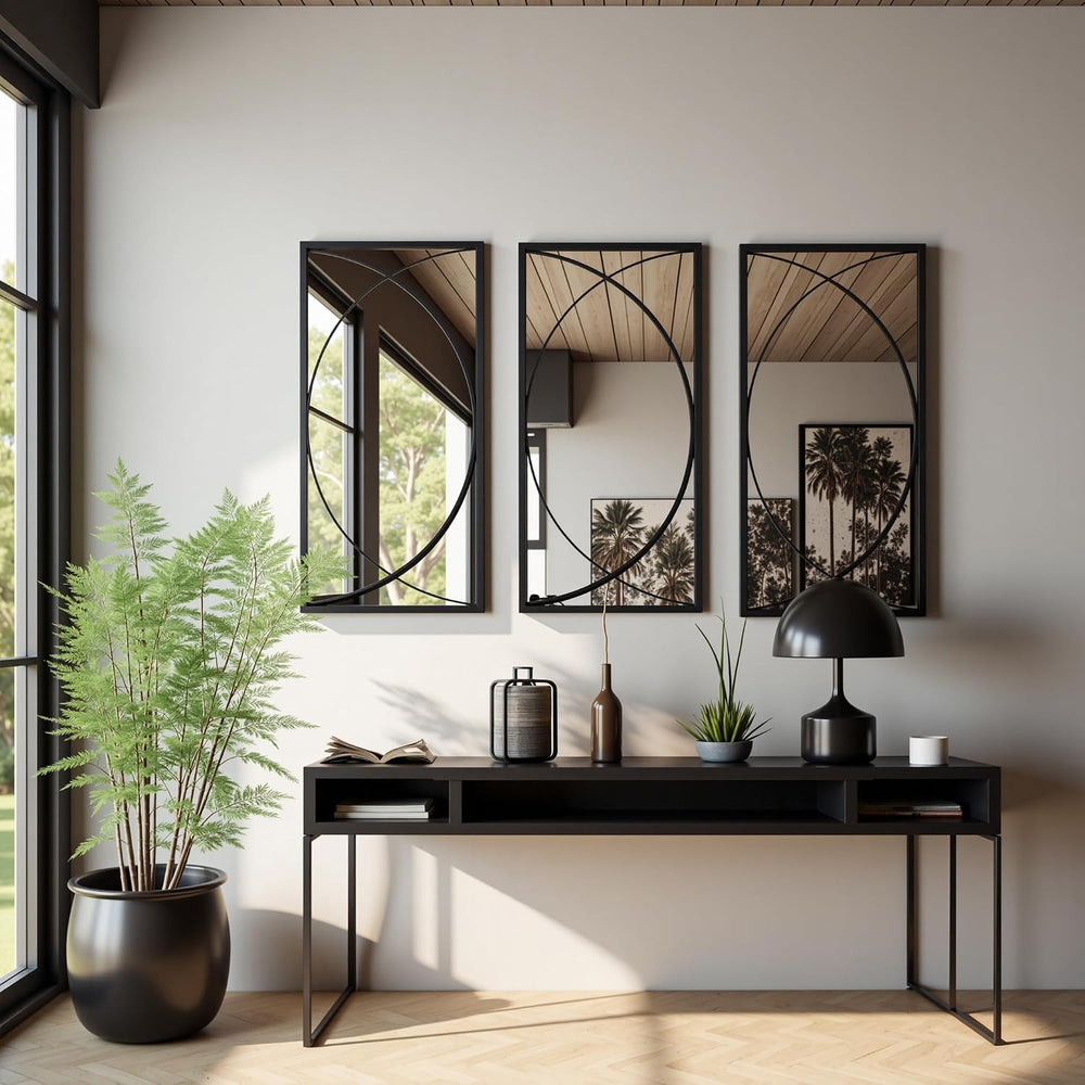 LuxenHome 3-Piece Black Metal Rectangular Wall Mirror Set