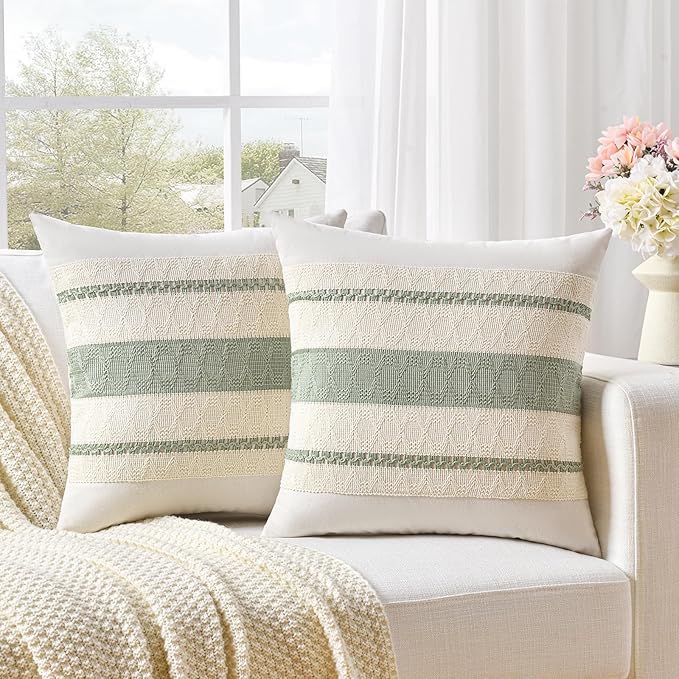 Fancy Homi Set of 1 Sage Green Boho Euro Decorative Throw Pillow Covers 26x26 - Image 2