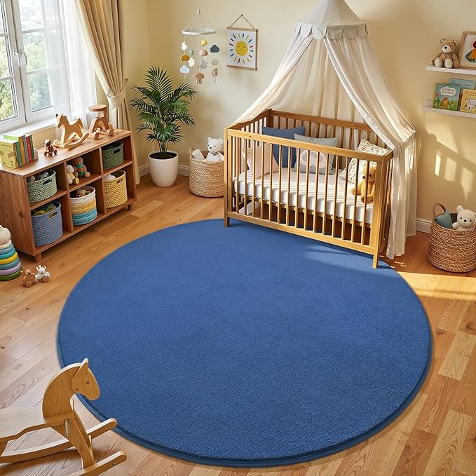 Amearea Blue Round Area Rugs 5ft Washable Circle Rugs - Image 2
