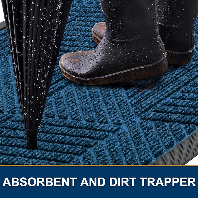 Smiry Front Door Mat Outside Entrance, Heavy Duty Sturdy Natural Rubber Doormat - Image 3