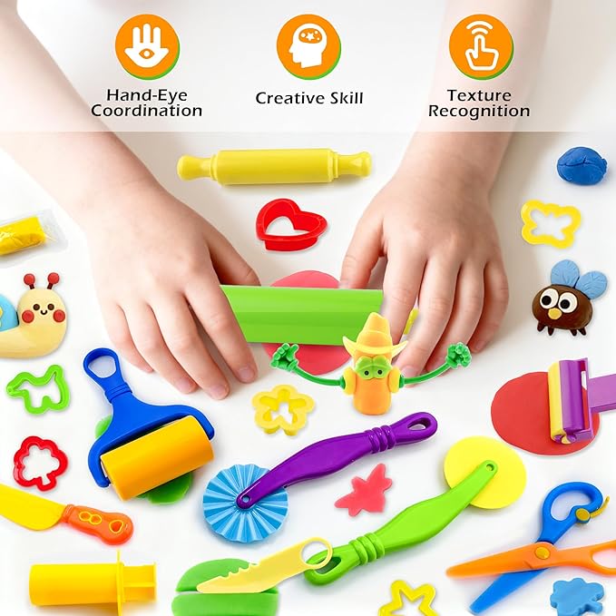 Dough Tools Play Set for Kids, Rolling Pins, Safety Scissors, Plastic Knife - Image 4