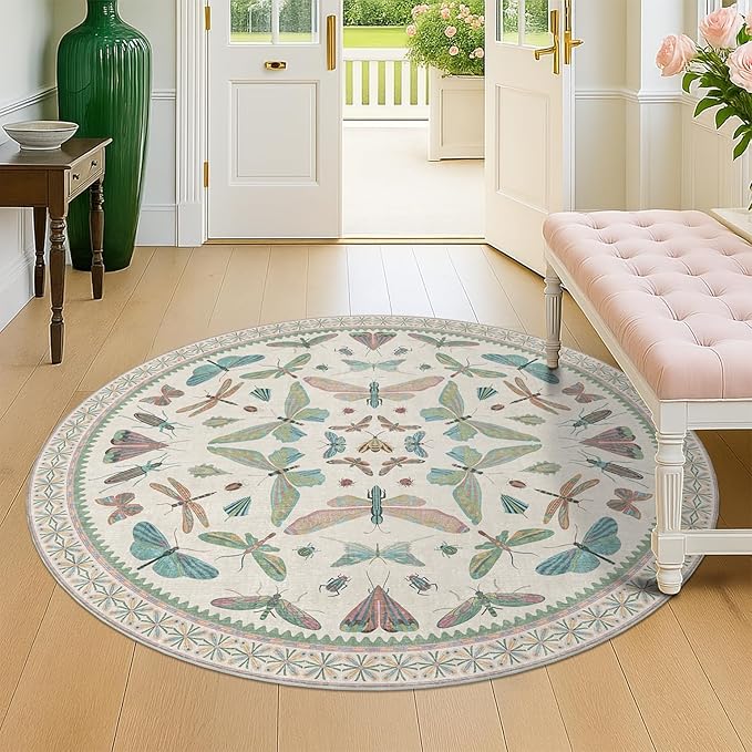 Insect Light Green 5ft Round Area Rug - Image 3
