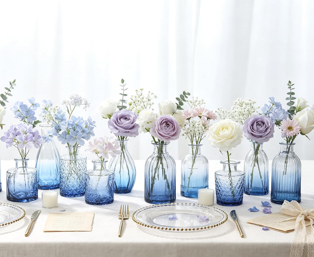 Fixwal 36 Blue Bud Vases Glass Bud Vase Set of 36, Small Vases for Flowers