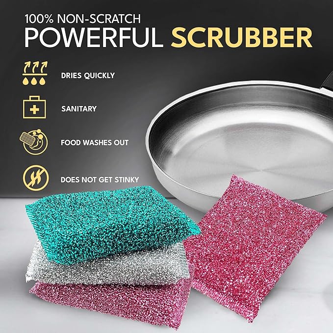 Dish Sponges for Kitchen Non-Scratch Scrub Sponges for Dishes, Stainless Steel - Image 3