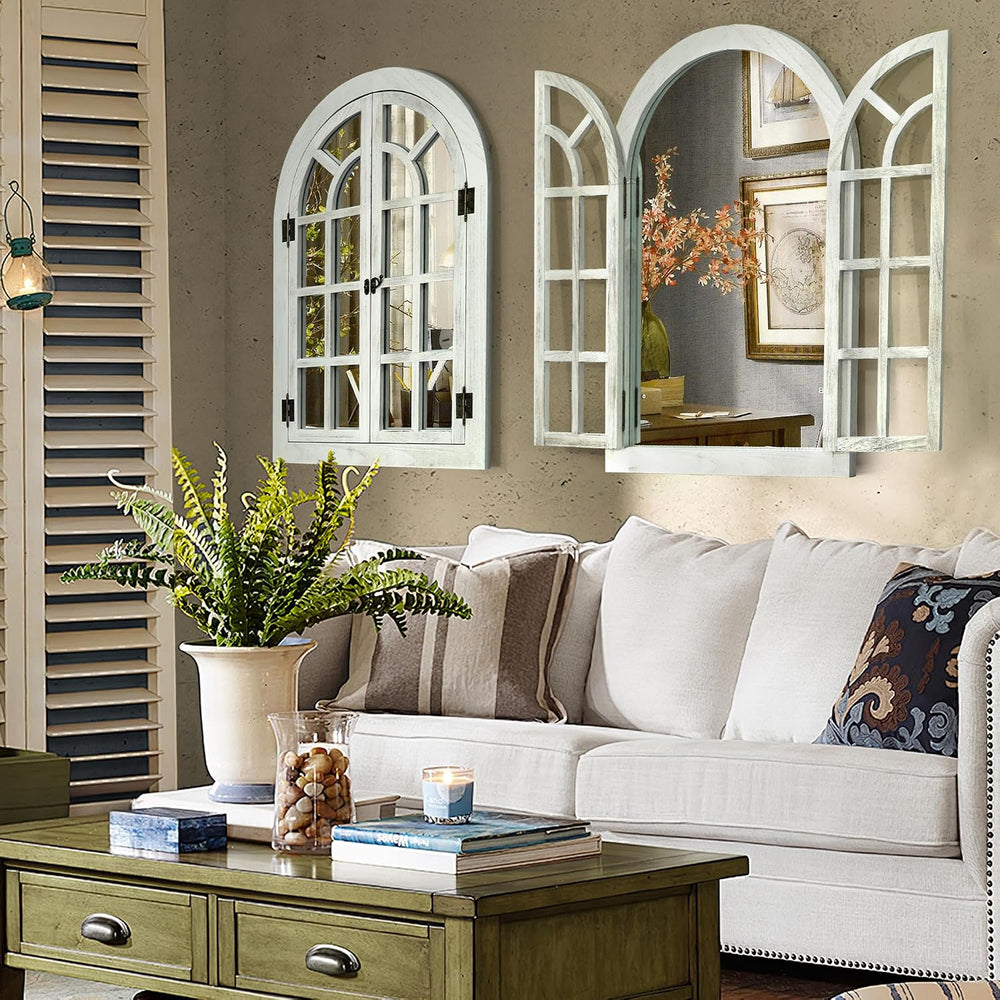 Window Mirrors for Wall Decor -Arched Wall Mirror Farmhouse Wood