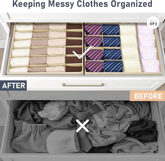 Joyoldelf Sock Drawer Organizer Divider 4 Packs Underwear Organizer, 2 x 24 - Image 5