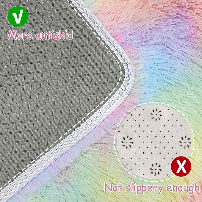 Fluffy Rainbow Colorful Area Rug - Image 4