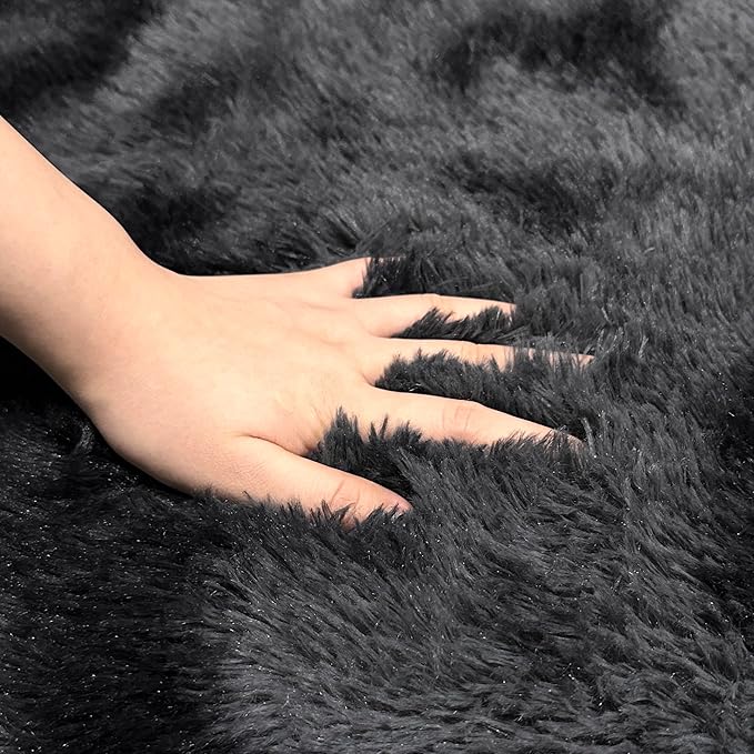 6x6 ft Tie Dye Black Round Rug for Bedroom Room Fluffy Circle Rug Furry Carpet - Image 6