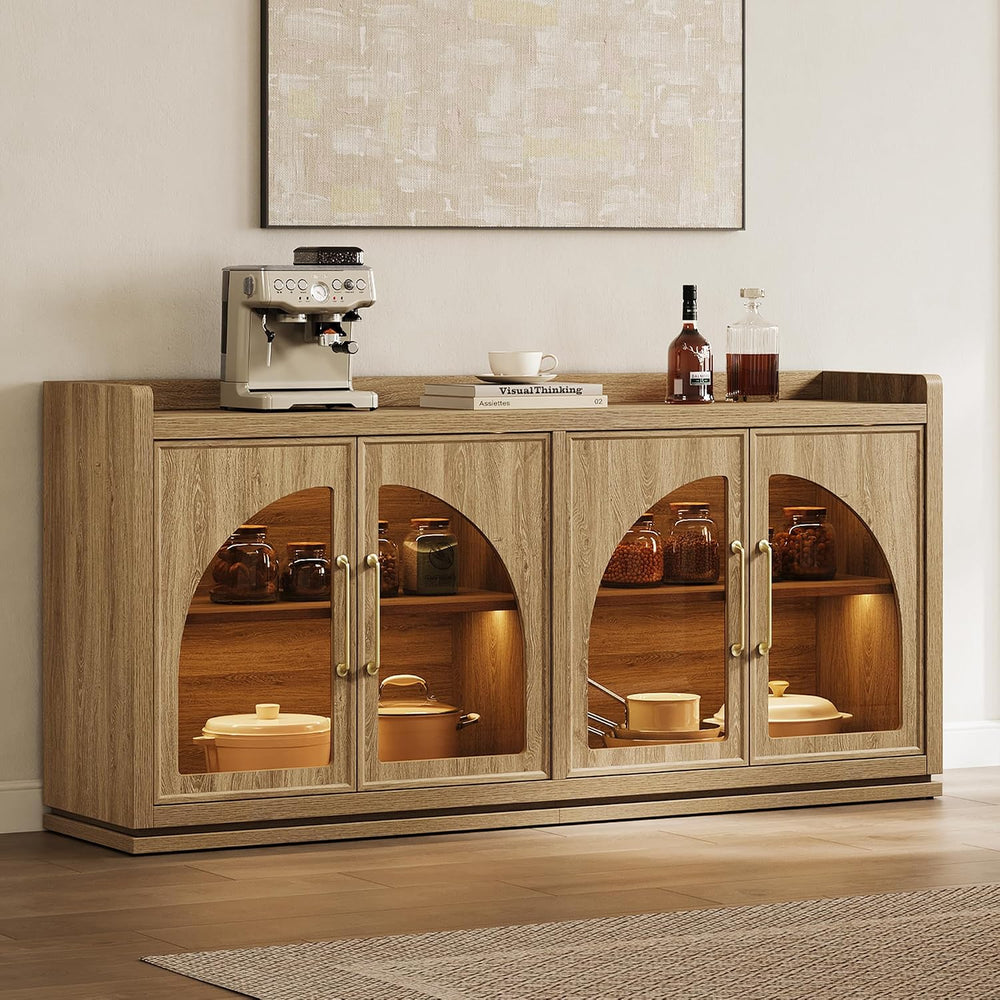 SICOTAS Sideboard Buffet Cabinet with Storage and LED Lights-Modern Large Cre...
