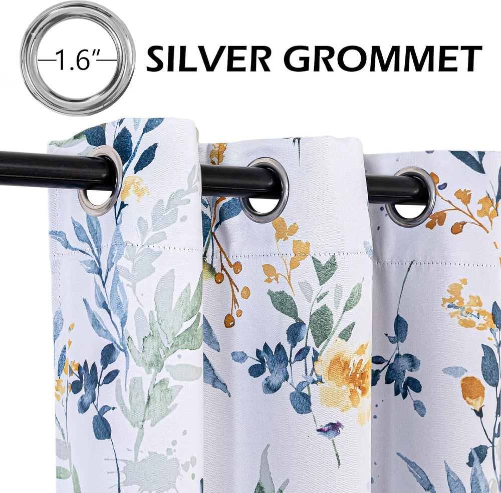 MYSKY HOME Floral Blackout Curtains 45 inch Length 2 Panels Yellow and Blue
