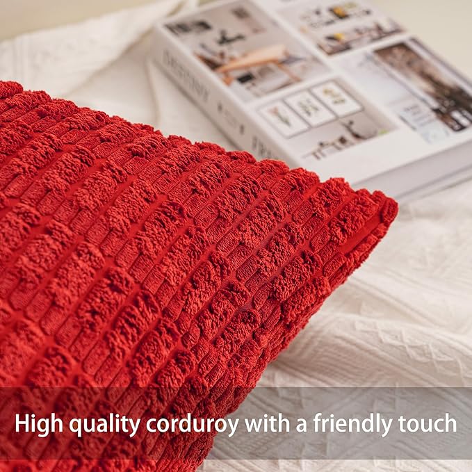 Pack of 2 Corduroy Decorative Throw Pillow Covers 12x20 Inch Soft Striped - Image 2