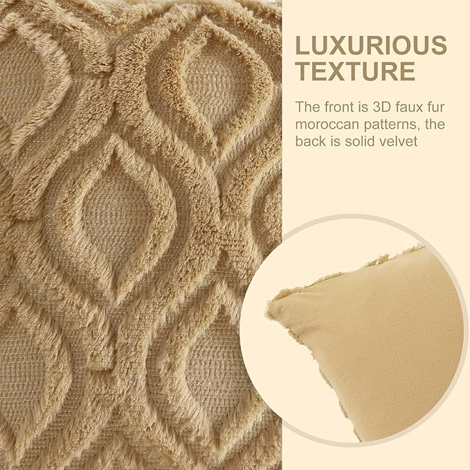 decorUhome Throw Pillow Covers 16x16 Inch Set of 2, Soft Plush Faux Wool Khaki - Image 6