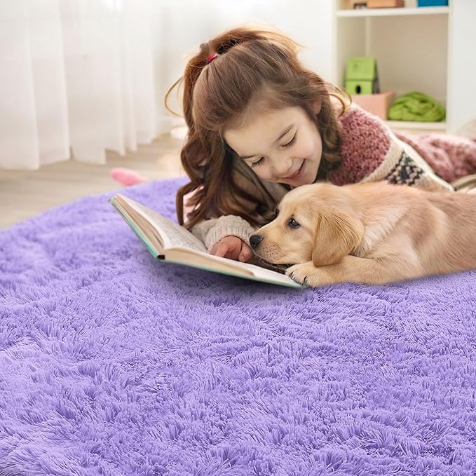 OLANLY Light Purple Round Rugs for Bedroom - Image 5