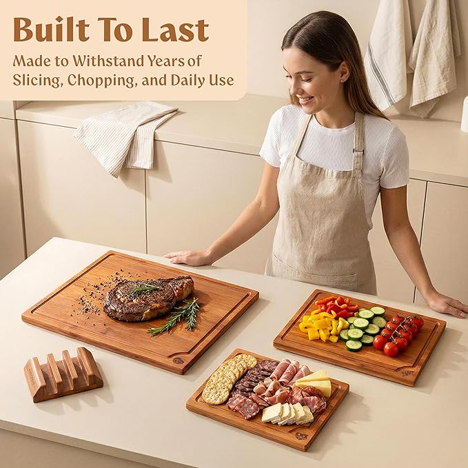 EDELHAUS Carbonized Bamboo Cutting Boards – Cutting Board Set of 3 Heat Treated - Image 5