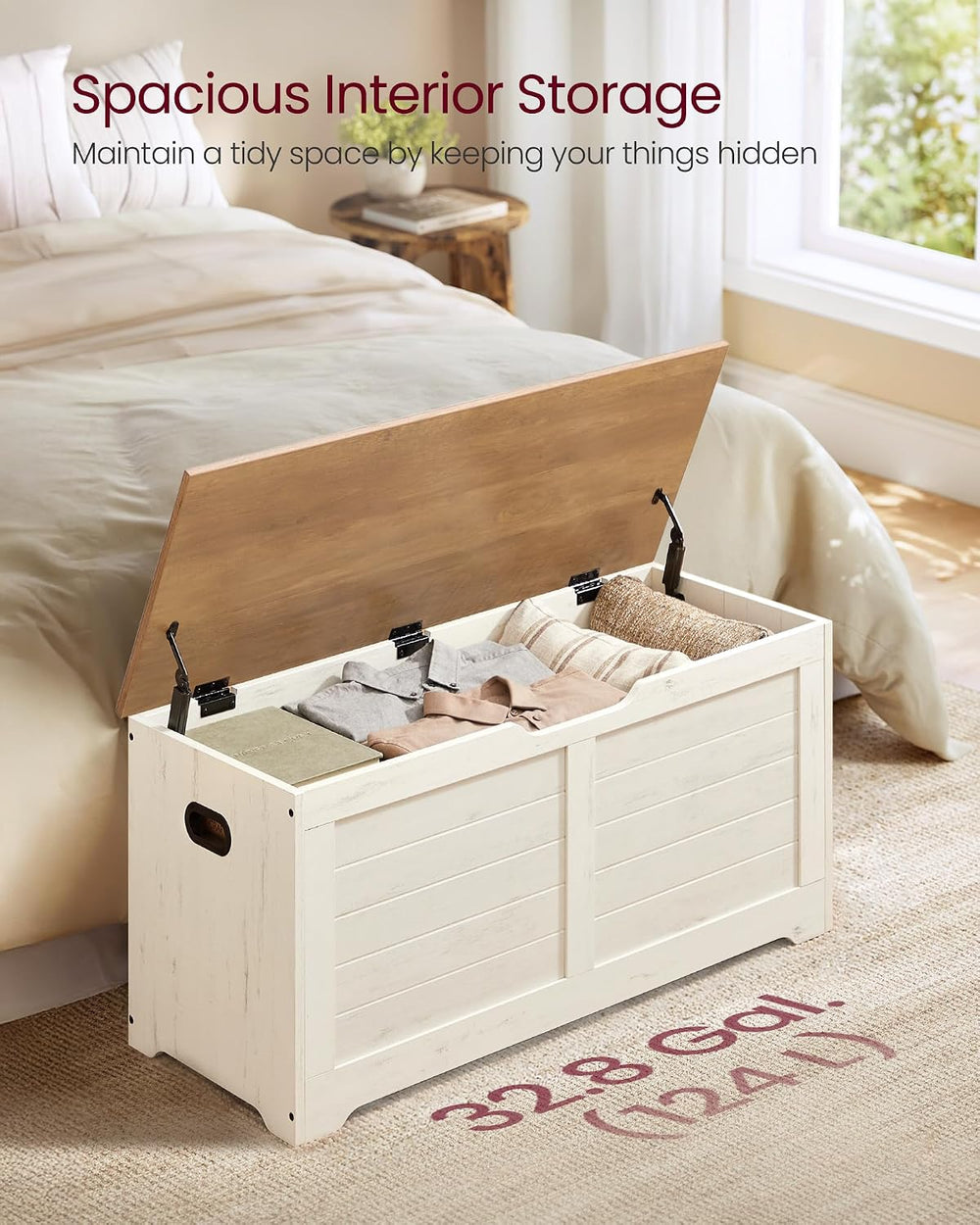 VASAGLE Storage Chest, 39.4 Inches Width Bench with 2 Safety Hinges