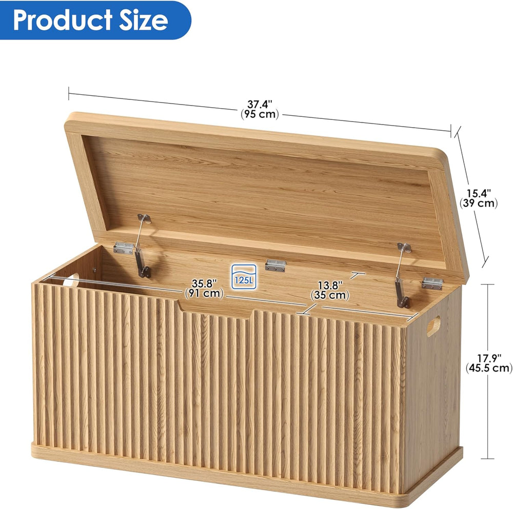 Akxomel 37.4" Fluted Storage Chest Wooden Storage Trunk 2 Safety Hinges ...