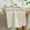Premium Chenille Throw Blanket, Soft Cozy Moss Stitch Knit Blanket for Couch, Sofa, Chair, Home Decor, Cream White 50"x60"