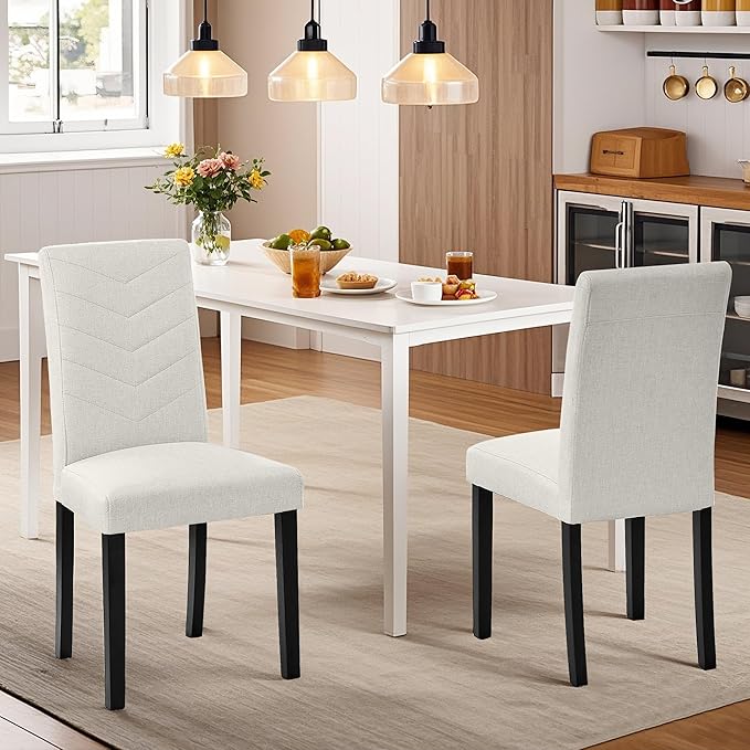 VECELO Upholstered Dining Chairs Set of 2, Fabric Wood Legs High Back for Kit...