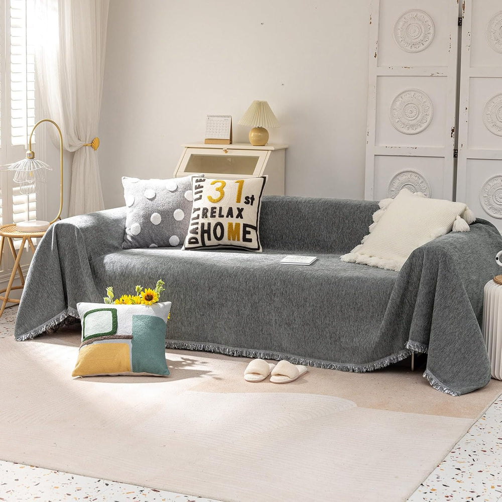 VClife Boho Gray Armchair Couch Cover for Single Sofa with Tassel, 71 x 71