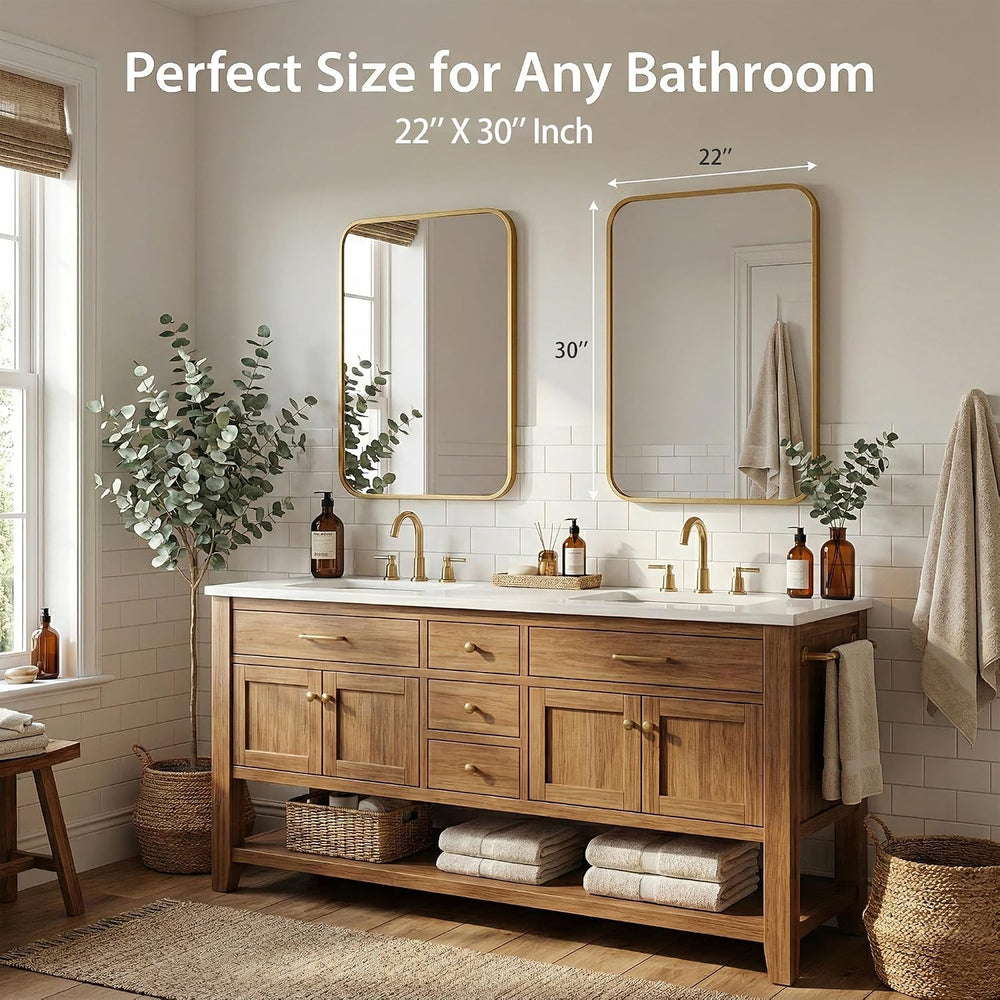 2-Pack 22x30 Inch Antique Gold Rounded Rectangle Bathroom Vanity Mirrors