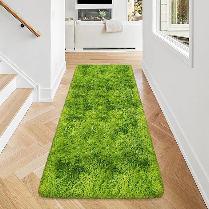 Tie-Dyed Runner Rug for Bedroom Green 2x5ft Fluffy Area Rug Bedside Runner Rug - Image 2