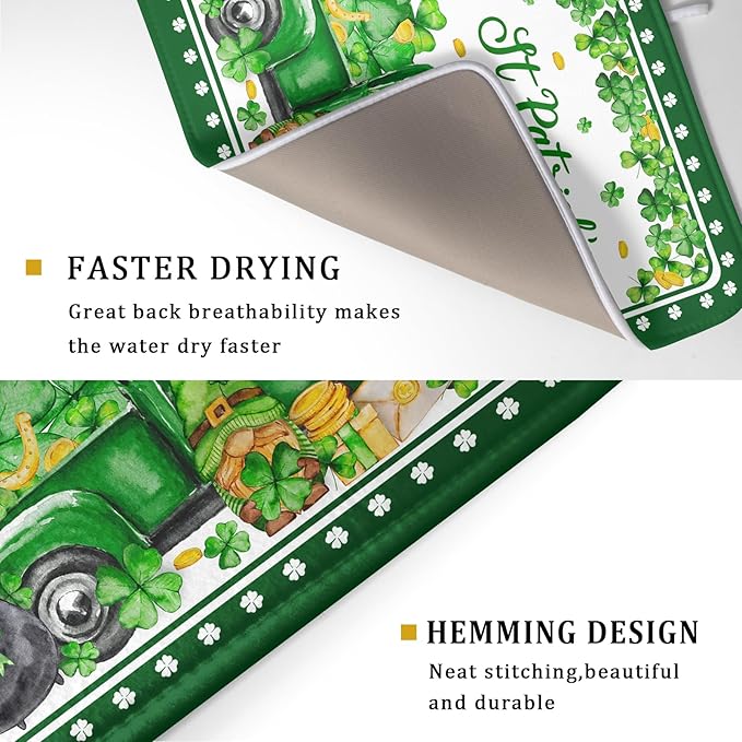 Shamrock Gnome Truck Dish Drying Mat Lucky Clover Dish Drainer Mat 18x24 inch - Image 3