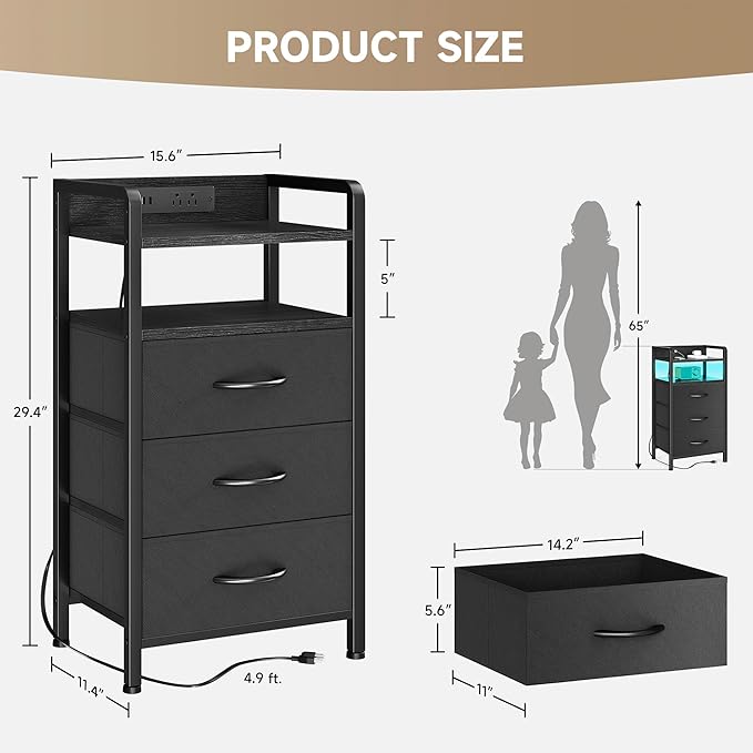 Night Stand Bedside Charger Bedroom - Nightstand with Charging Station & ...