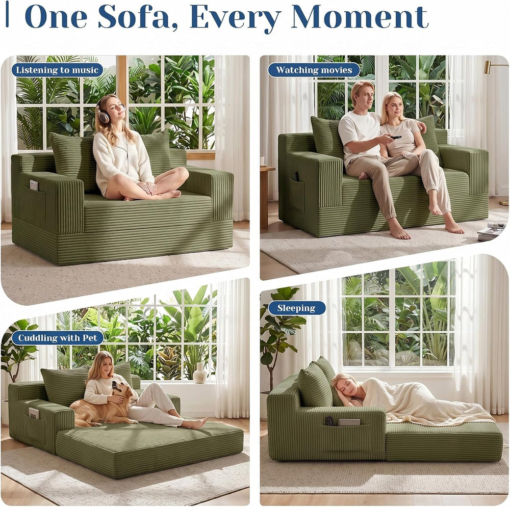 Convertible Sofa Bed,Small Boneless Couch & Boneless Loveseat,Pull Out Co...