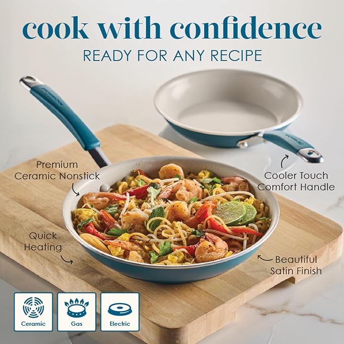 Rachael Ray Cucina Ceramic Nonstick Frying Pans/Skillet Set, Dishwasher Safe - Image 7