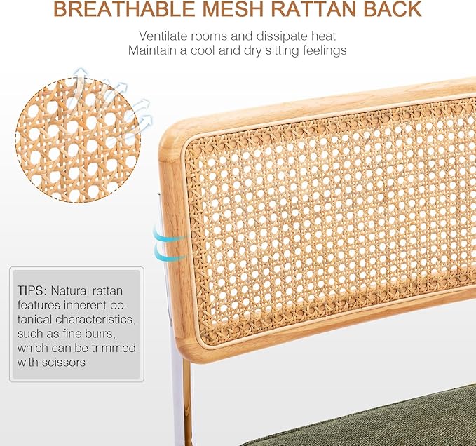 Zesthouse Natural Rattan Dining Chairs Set of 4, Mid Century Modern Dining Ch...