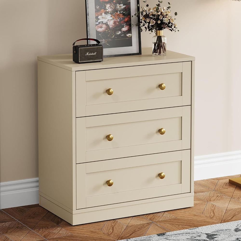 RoyalCraft Small 3 Drawer Dresser, Beige Dresser for Bedroom, Wood Nightstand...